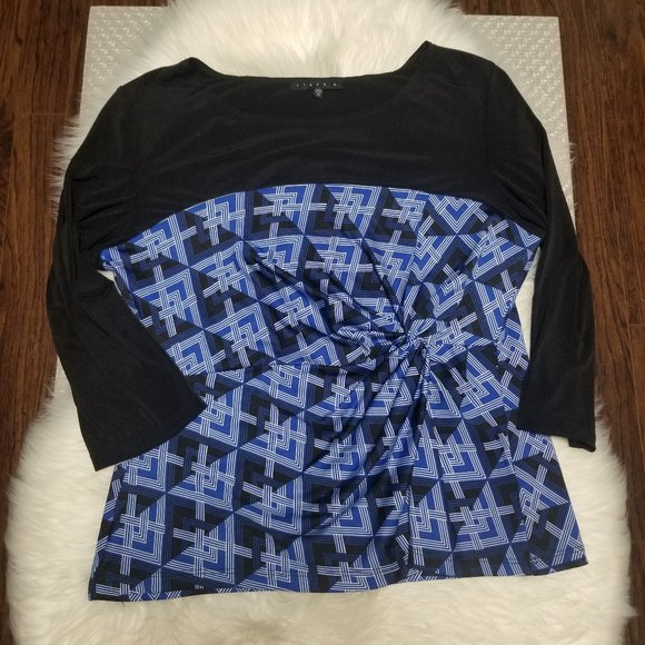 Tiana B. Tops - Tiana B | Black Blue Twist Front Blouse Business Casual Shirt Top Size XL